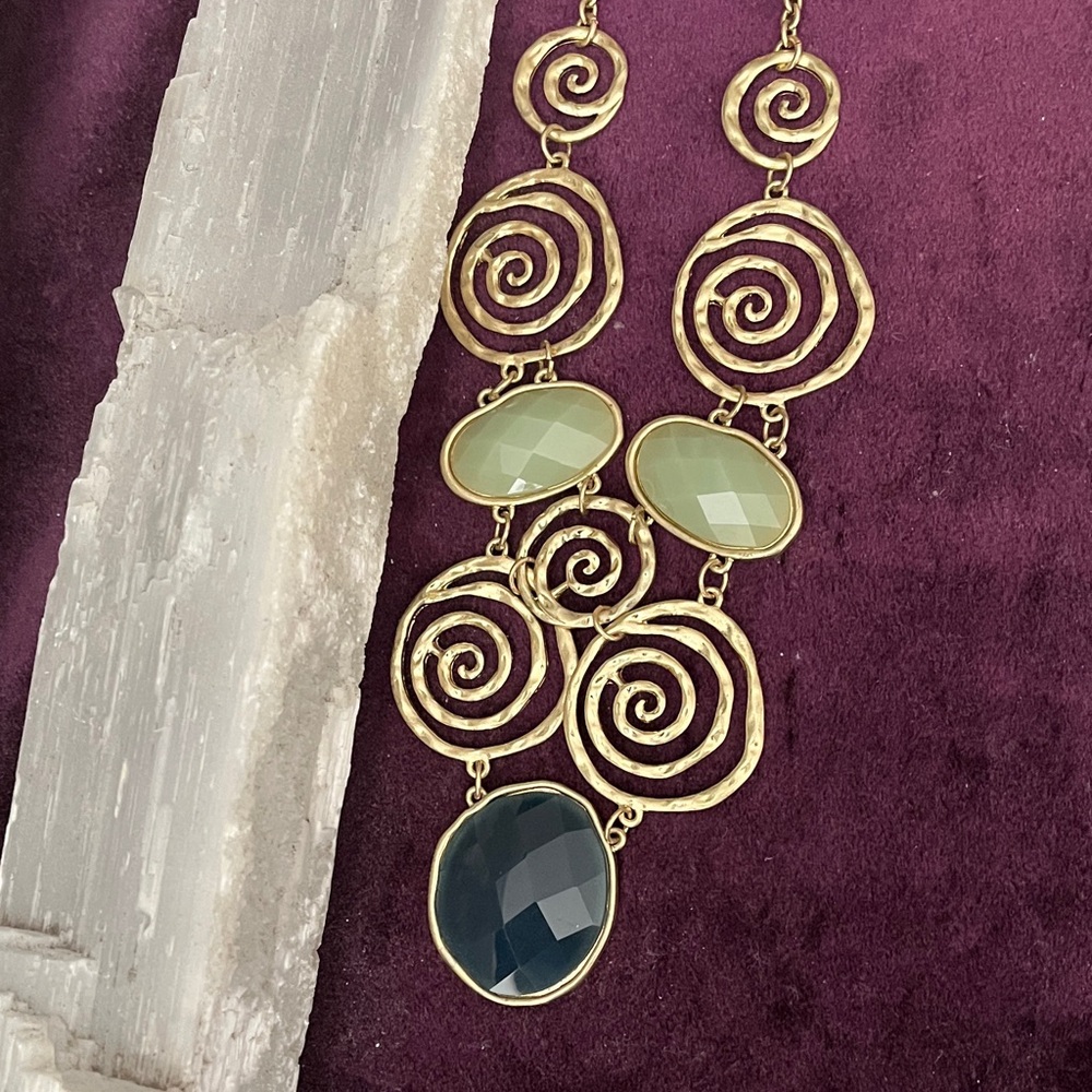 TWO Vintage EUC Necklaces One Gold Spiral and One Green Stones